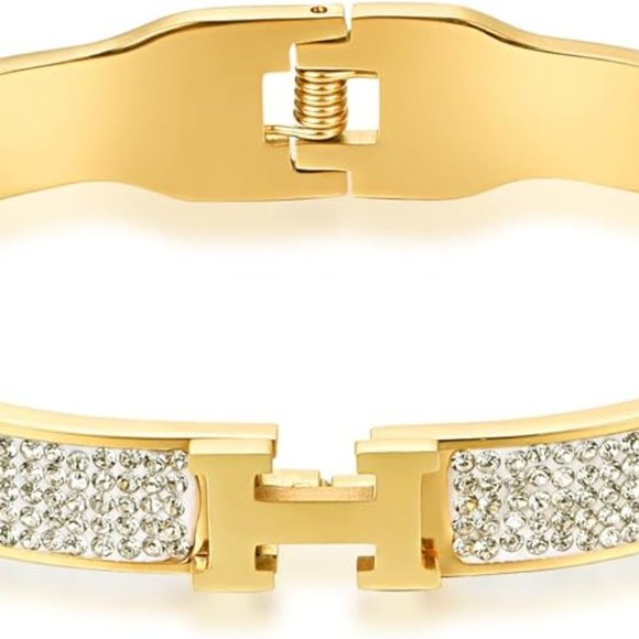 Sineed by Neiman Marcus Luxury H Design Gold Plated Bracelet - Picture 2 of 5